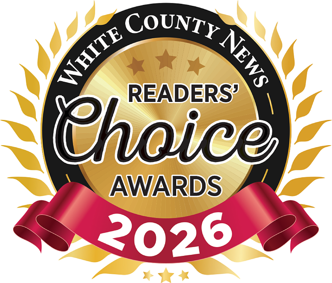 Gold circular badge with laurel border reading 'Readers' Choice Awards 2026' and a red ribbon.